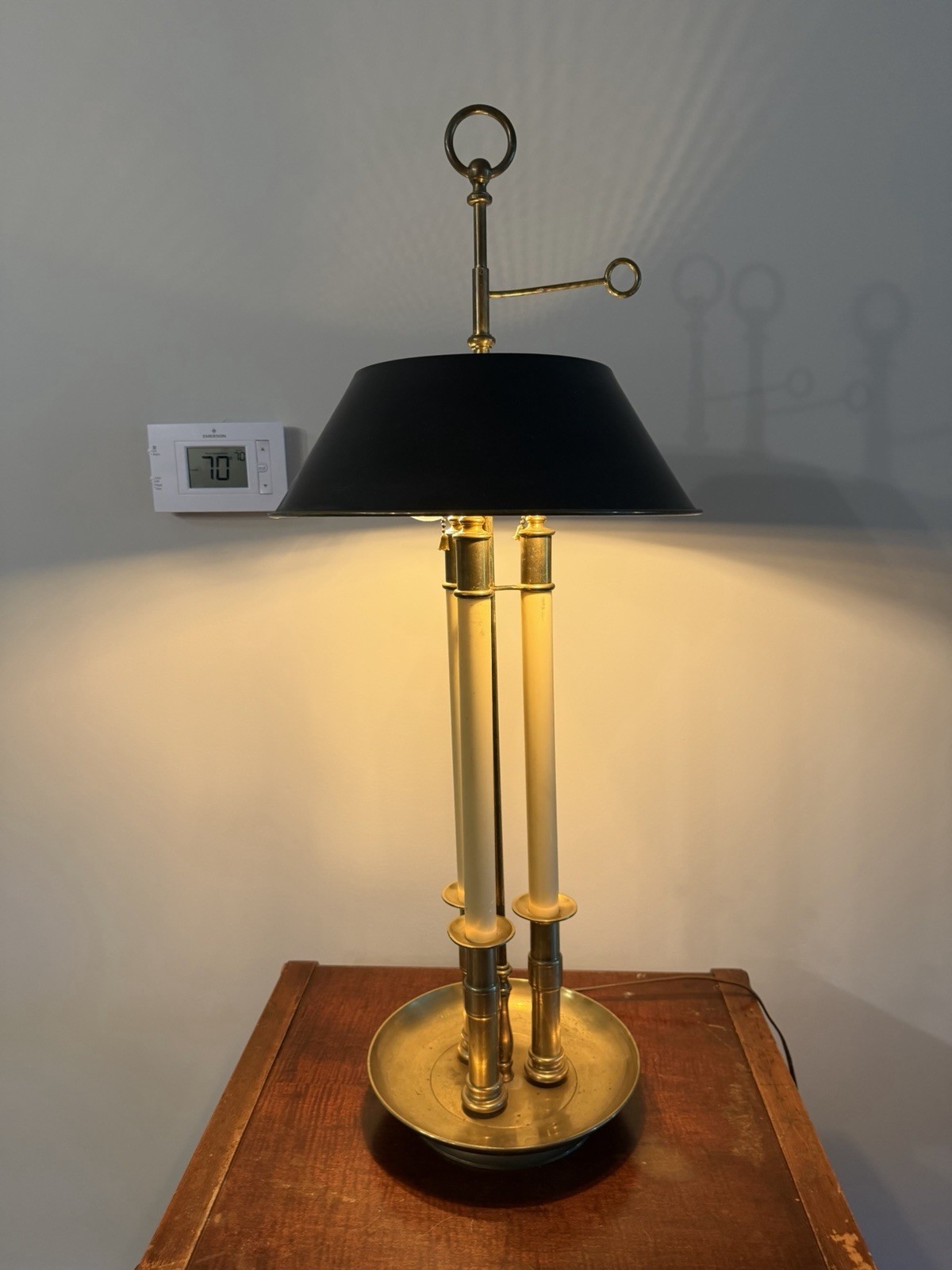 1972 Chapman Brass Bouillotte Table Lamp Black Tole Shade 33” Tall