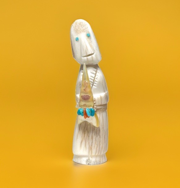 Zuni Altar Fetish. Antler, Mother of Pearl, Coral & Turquoise. 2.25