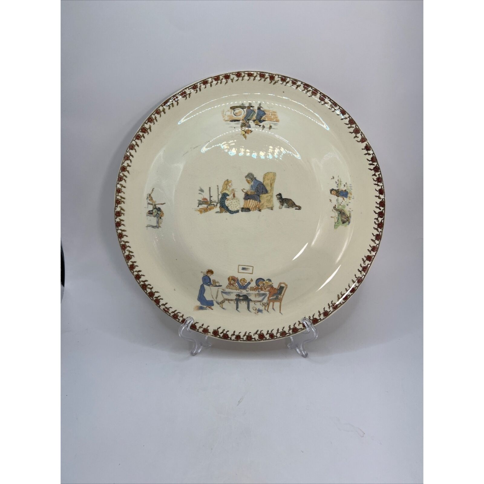 Rare Antique Sarreguemines Large Pancake Plate, Enfants Richard Decor