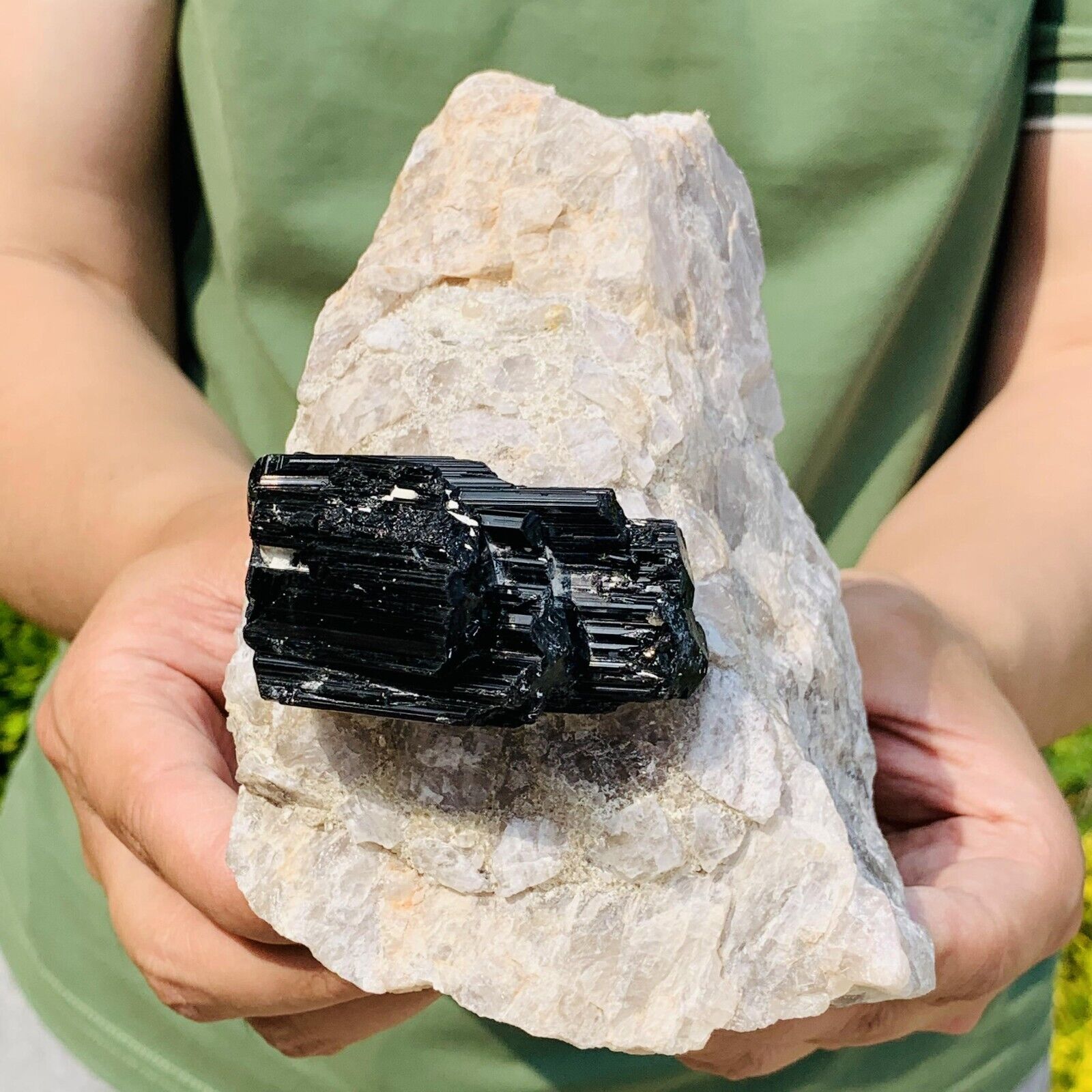 2.64LB Natural black tourmaline quartz crystal mineral specimen