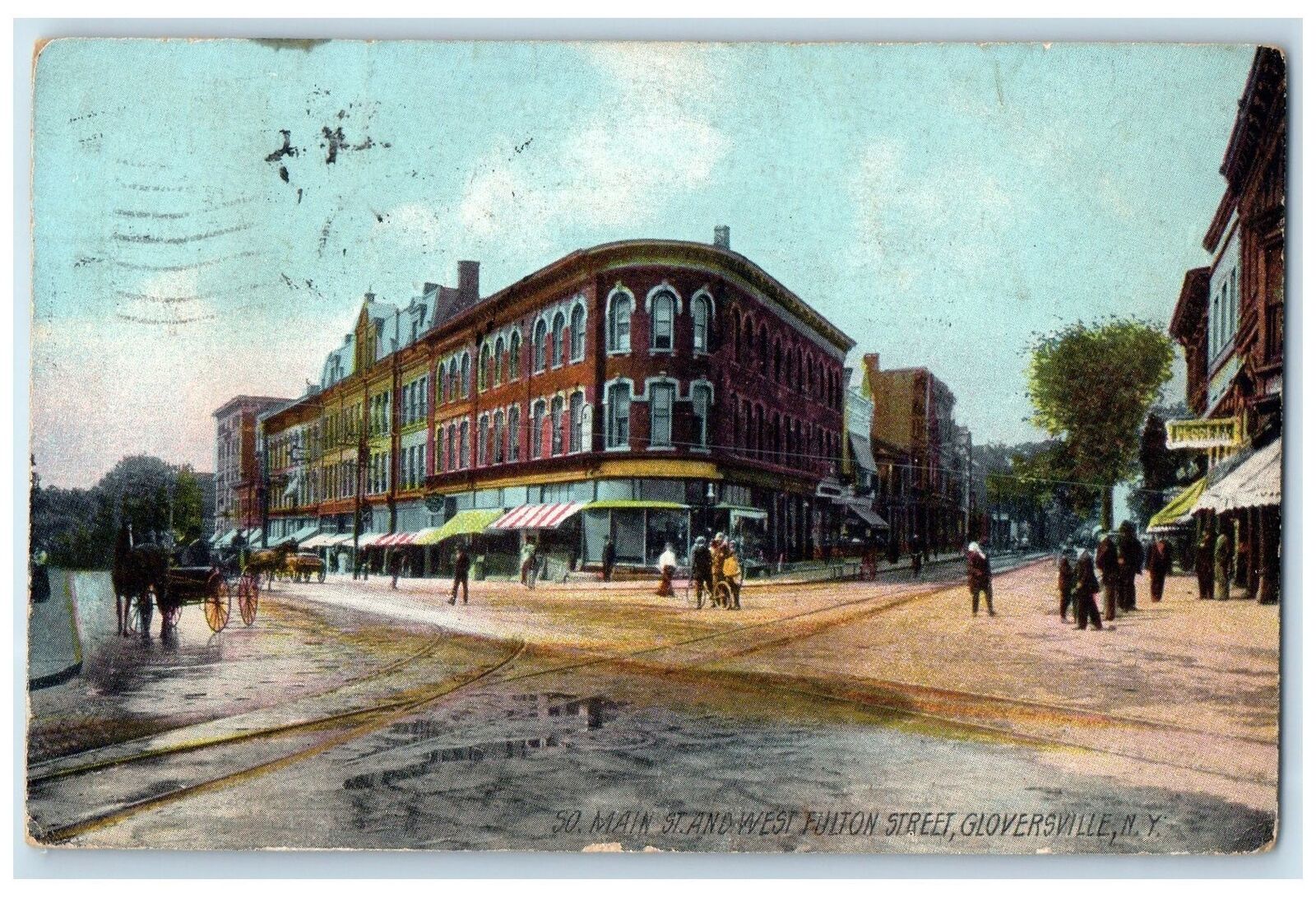 1908 South Main Street And Fulton Street Scene Gloversville New York NY Postcard