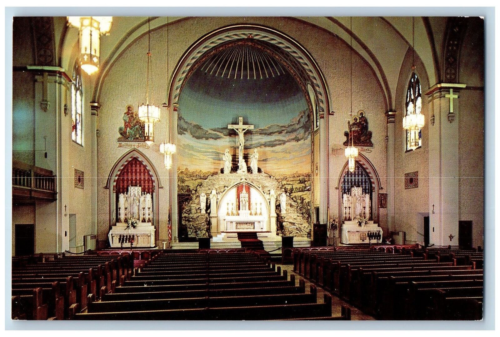 c1950's St. Mary Cathedral Interior Altar Statues Lansing Michigan MI Postcard
