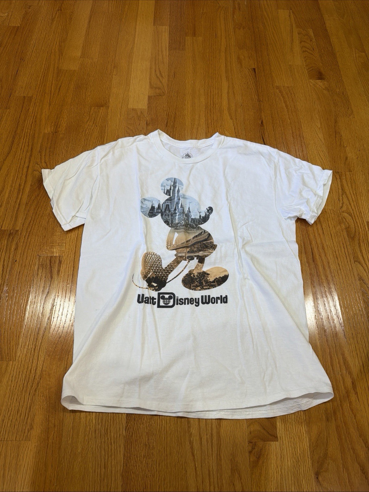 Walt Disney World Mickey Mouse Silhouette Photo Collage T-Shirt Men Large White