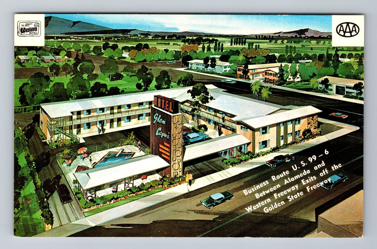 Glendale CA-California, Glen Capri Motel, Antique Vintage Souvenir Postcard