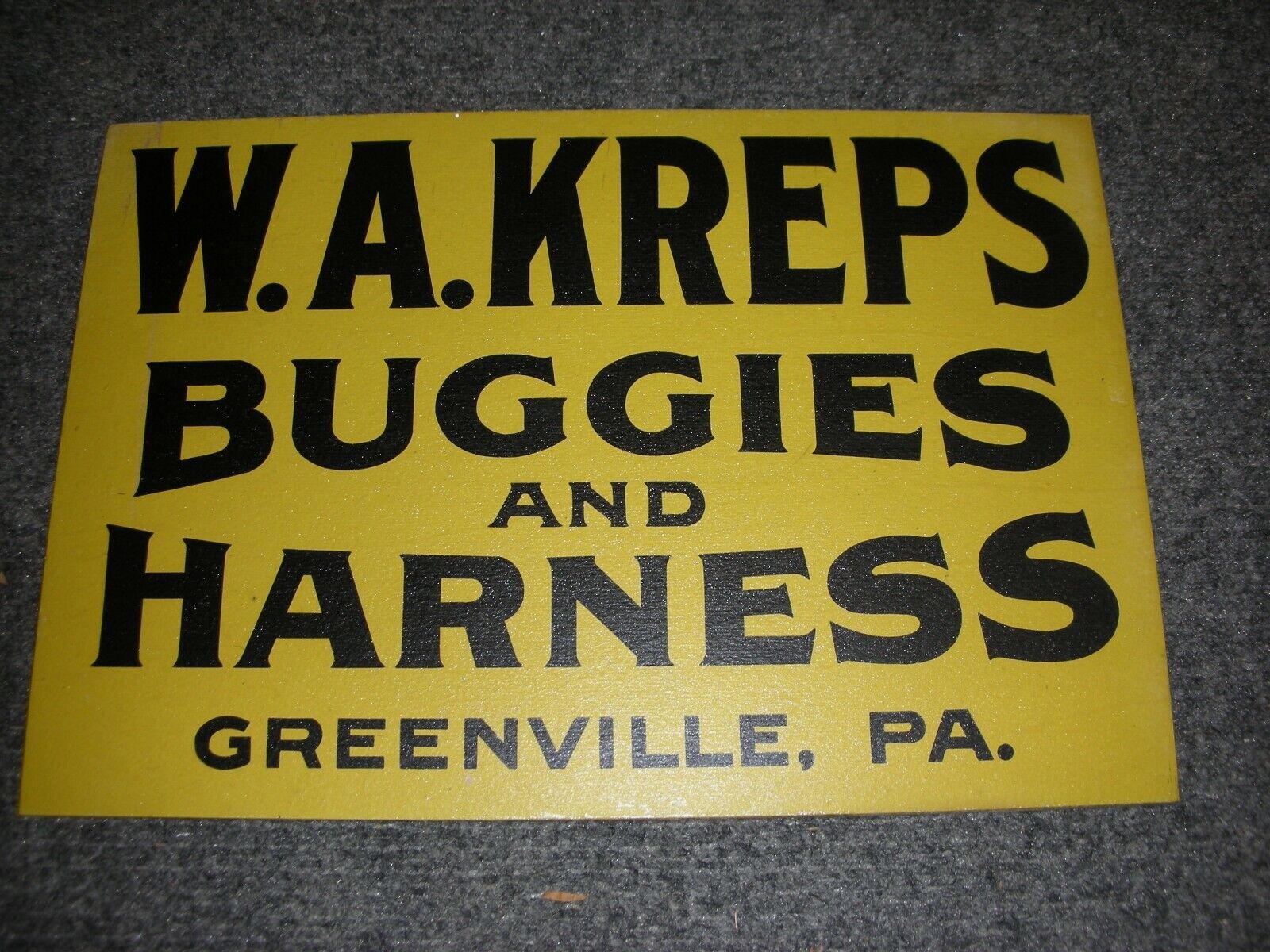 Rare Antique Sign W.A. Kreps Buggies & Harness Greenville Pa Vintage Cardboard 