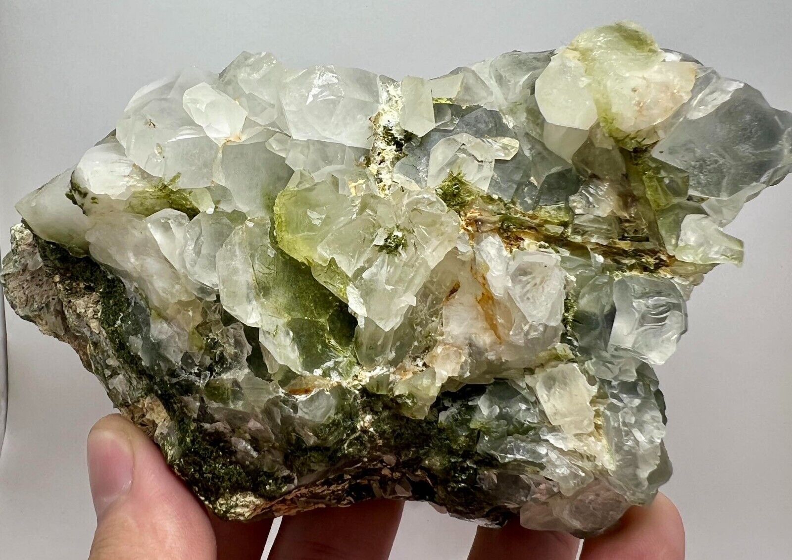 780 Gr Extremely Beautiful Green Epidote Crystals On/Inside Quartz Crystals @Pak