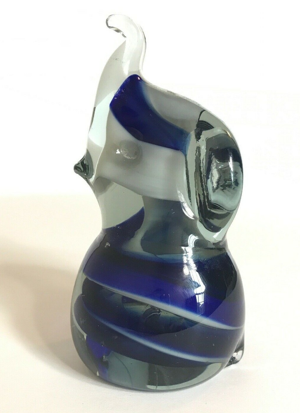 Art Glass Blue White Swirl Elephant Figurine 4.25\