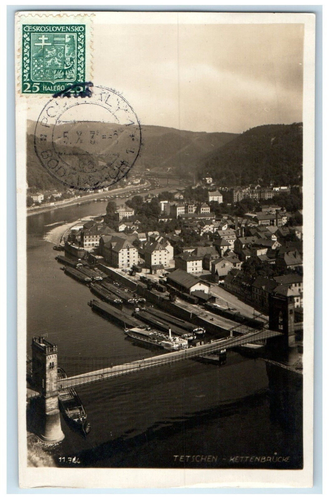 c1930\'s Aerial View Decin Chain Bridge Czech Republic RPPC Photo Postcard