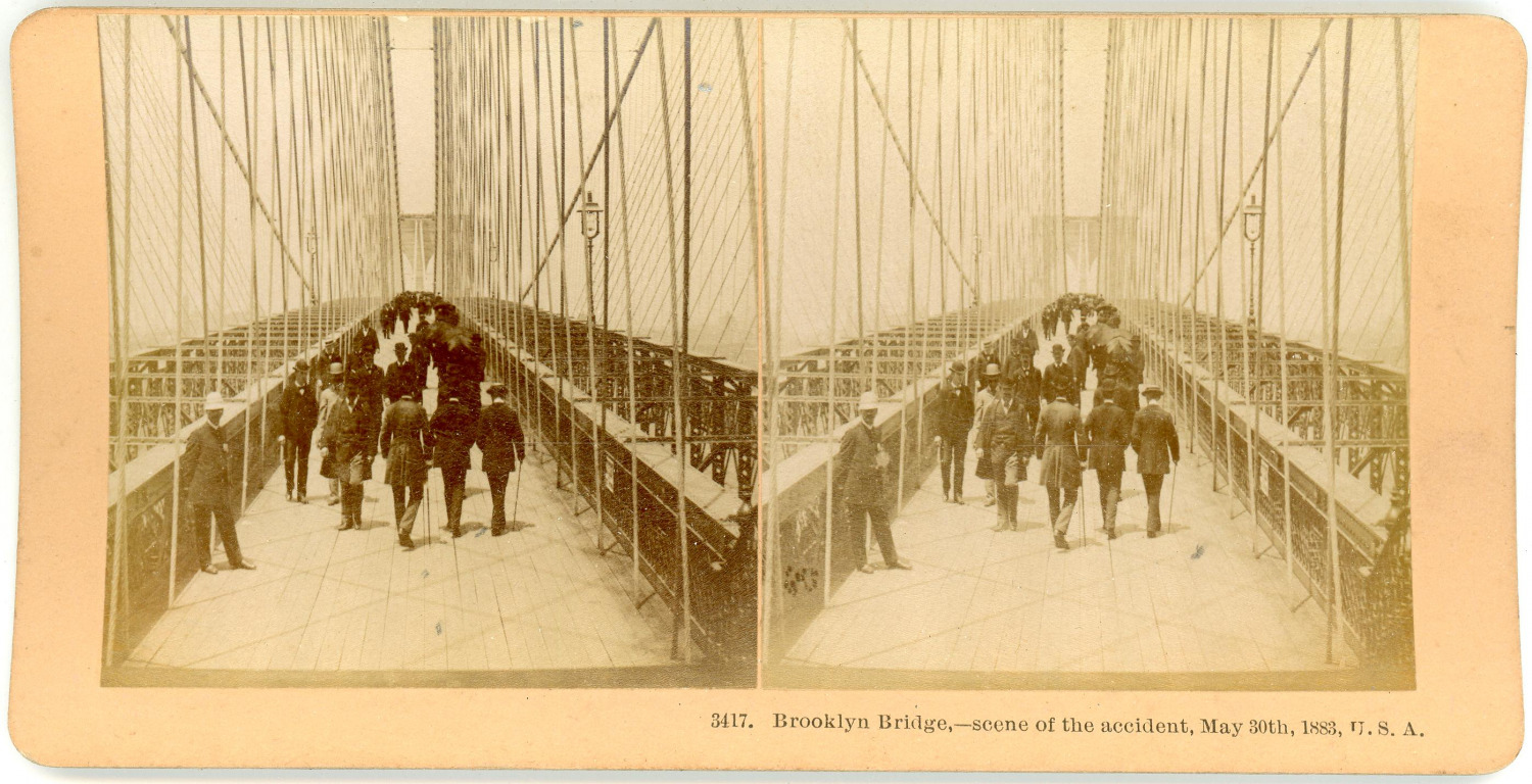 Stereo, USA, Brooklyn Bridge, Scene of the Accident, May 30th 1883 Vintage Stere