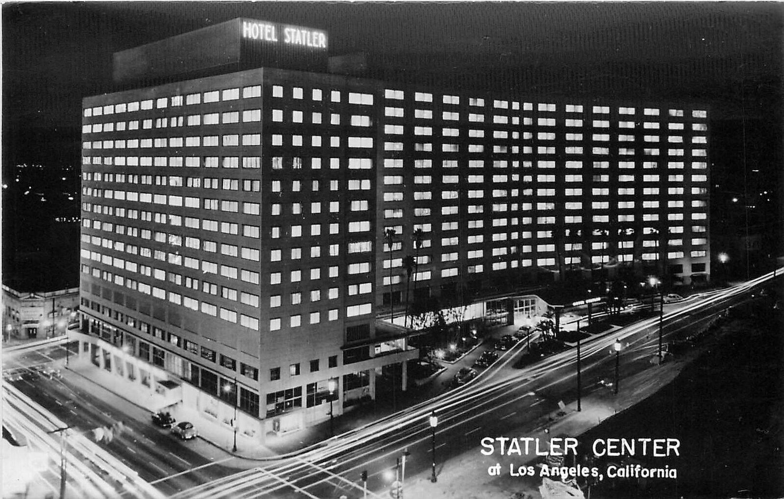 Postcard RPPC California Los Angeles Statler Center night 1950s Angeleno 23-7566