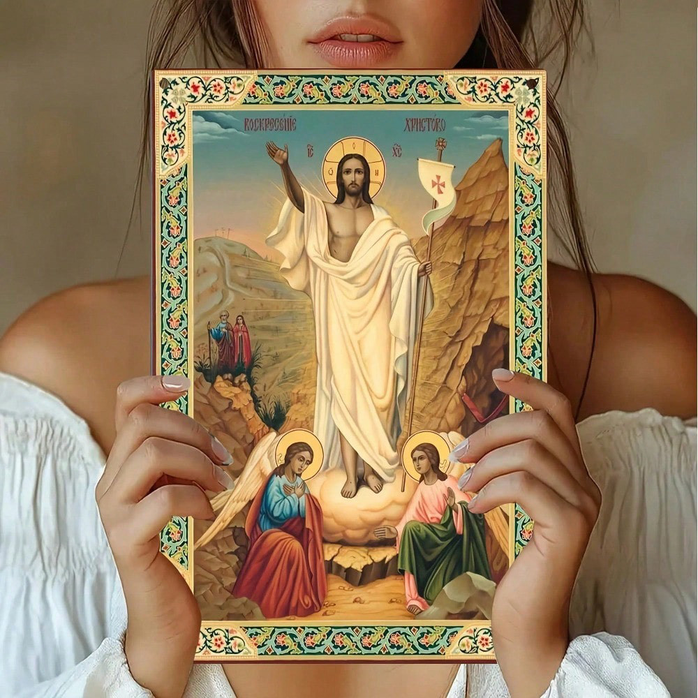1pc 2D Flat Orthodox Risen Wall Art, Vintage Tin Metal Plaque Religious Decor 1pc 2D Flat Orthodox Risen Wall Art, Vintage Tin Metal Plaque Religious Decor
