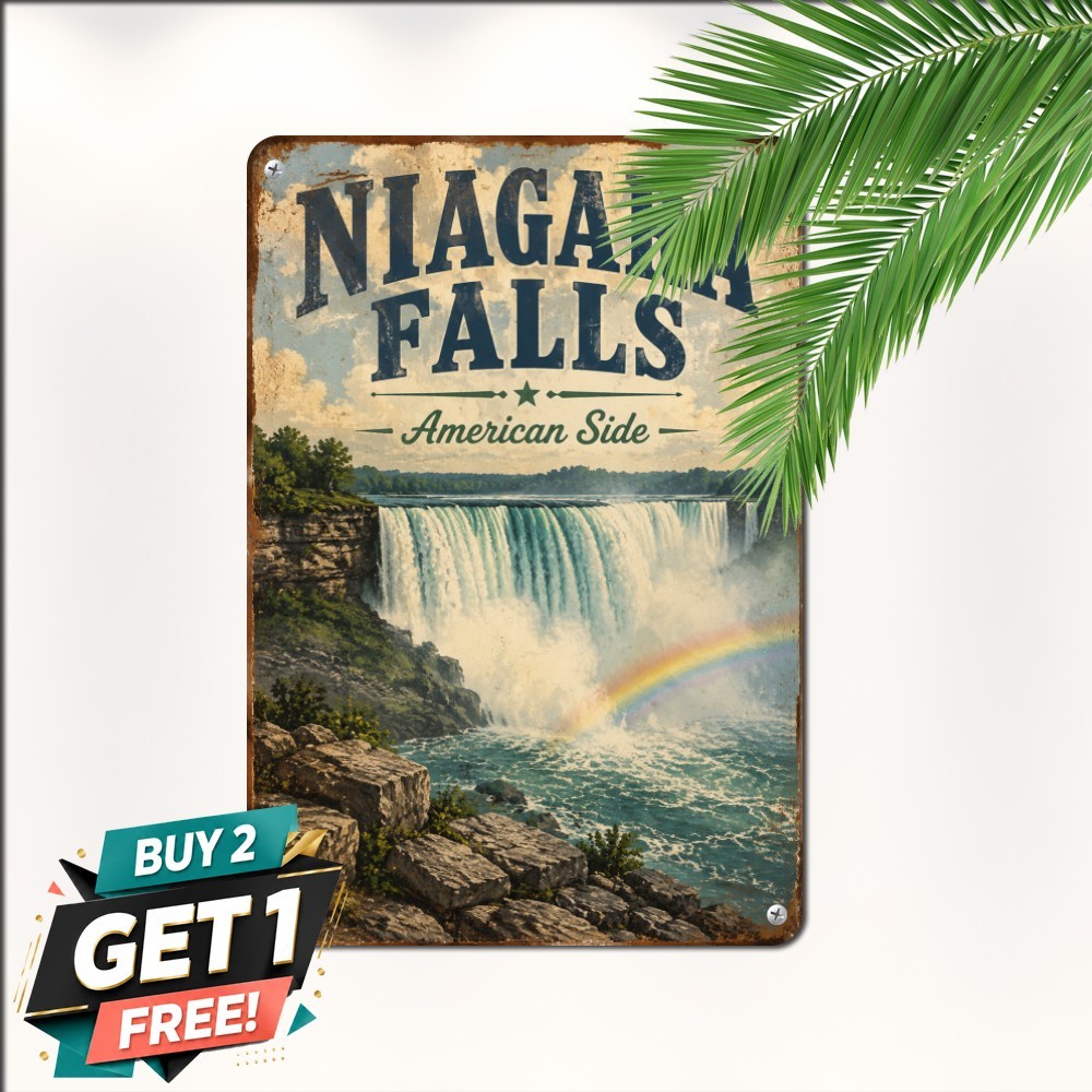 American Falls Landscape Scenic Water Cascade View Vintage Metal Tin Sign