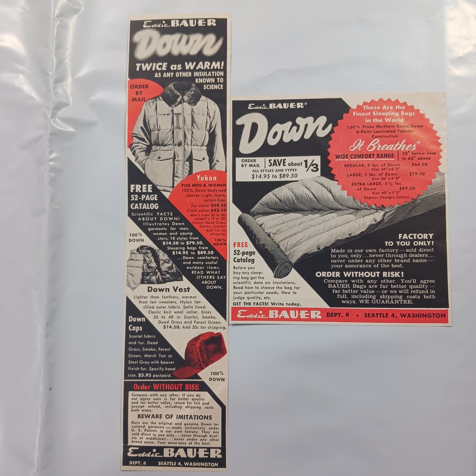 1956 VINTAGE EDDIE BAUER PRINT ADS LOT OF 2 WITH COLOR 1956 VINTAGE EDDIE BAUER PRINT ADS LOT OF 2 WITH COLOR