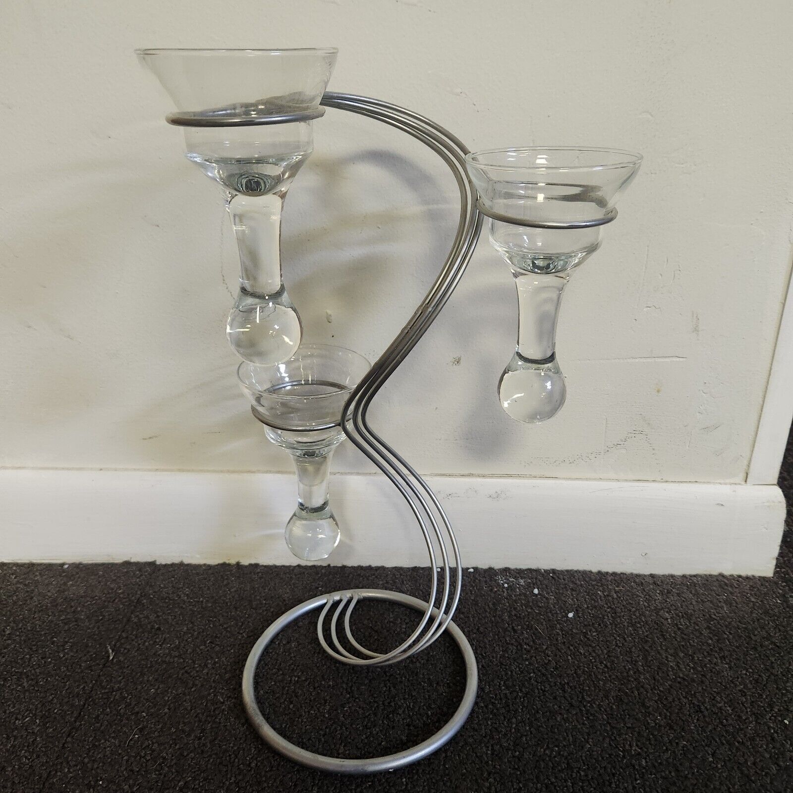 Vintage Whirly Circular Metal Candle Holder w/ Durable Glass Stands Home Decor