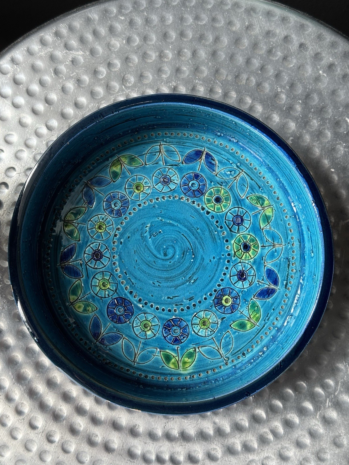 Vintage Blue Flower Bowl by Aldo Londi for Bitossi 1960s McM Retro Decor