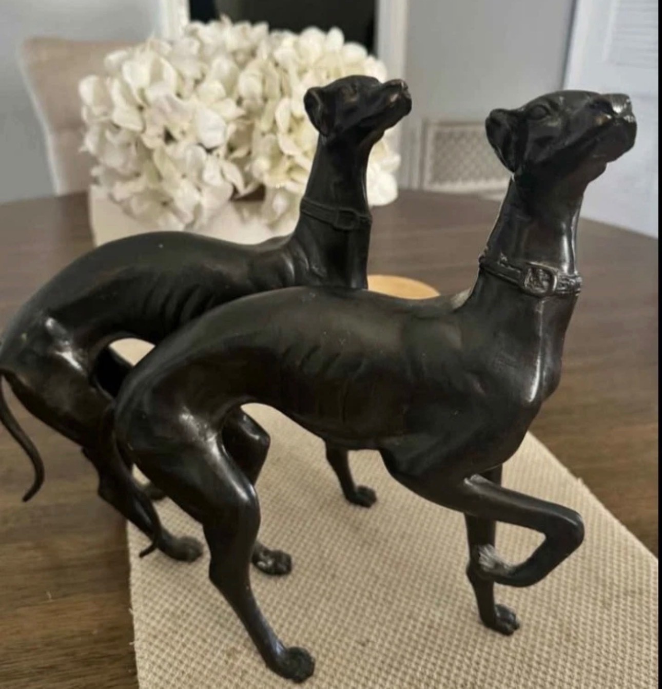 Vintage Hand Cast SET Bronze Italian Greyhound Dog Sculpture Mid 20th Century