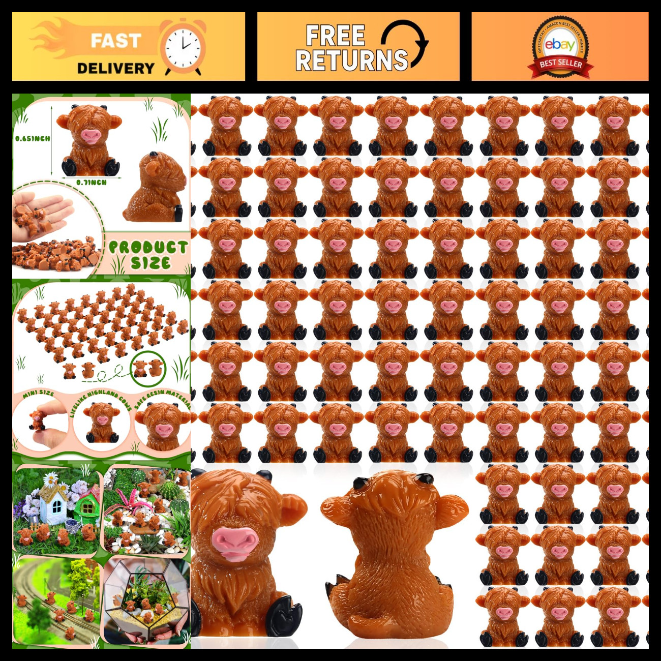 100 Mini Highland Cow Figurines - Cute Tiny Animal Collectibles, Bulk Set of 100 100 Mini Highland Cow Figurines - Cute Tiny Animal Collectibles, Bulk Set of 100