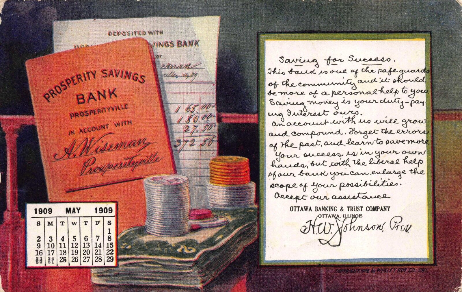 May 1909 Postcard Ottawa Banking and Trust Co Ottawa, Illinois~114002