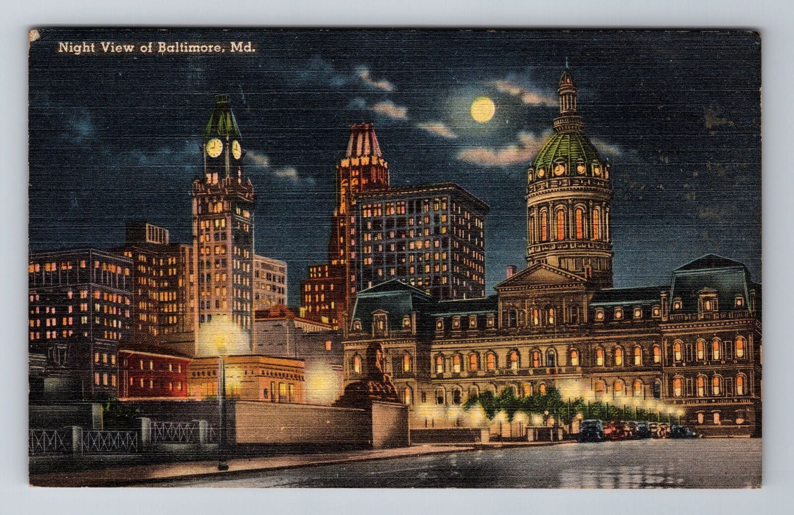 Baltimore MD-Maryland, Night View of Baltimore, c1944 Vintage Souvenir Postcard