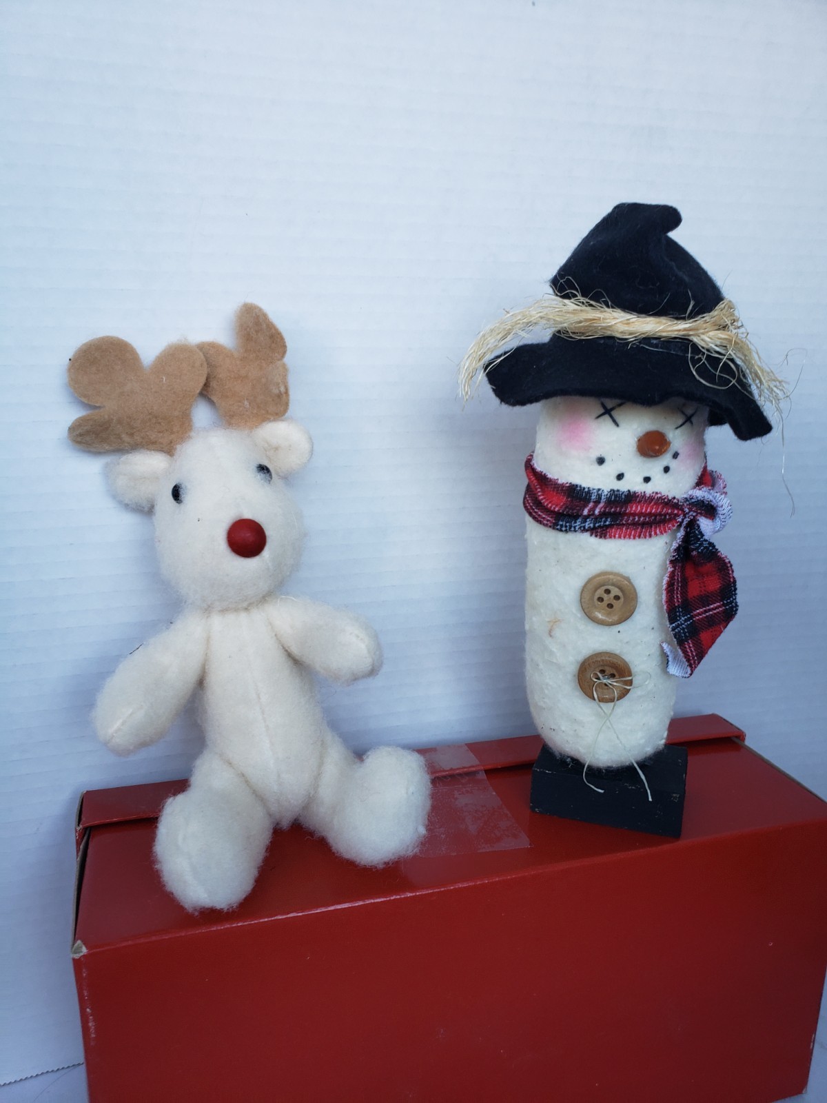 Set Cloth Plush Holiday Winter Snowman Cream Jointed Reindeer Christmas Decor
