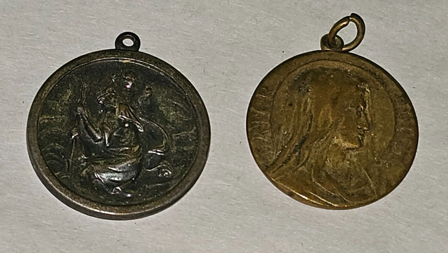 Vintage 2 Piece Religious Medal Pendants Miraculous Datar Sacred St. Christopher