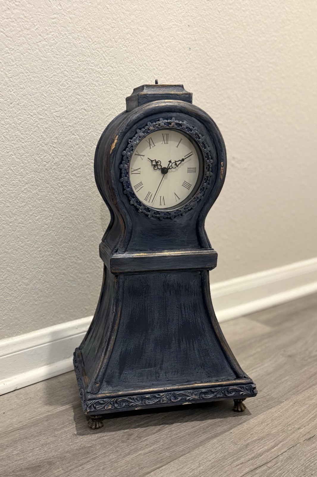 VTG Swedish Mora Style Miniature Table  Clock Hand Paint Folk Art 18” X10” X6.5”