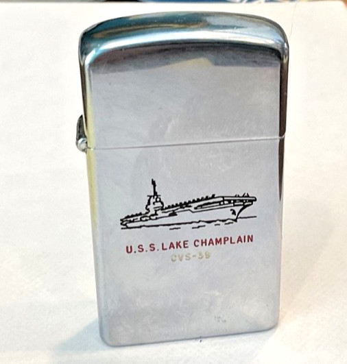Zippo Slimline U.S.S. Lake Champlain CVS-39 Military Cigarette Lighter 1960's