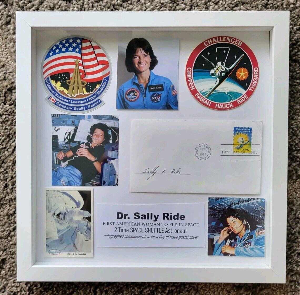 DR. SALLY RIDE astronaut Space Shuttle Display with signed Postal Cover NASA COA