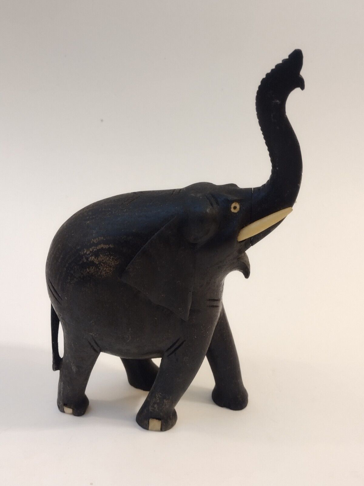 Vintage Pre-1972 Hand Carved Ceylon Wood Elephant Sculpture Figurine Black Ebony