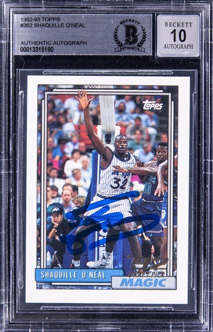 Shaquille O\'Neal Signed 1992-93 Topps #362 Rookie Card Beckett 10 Auto
