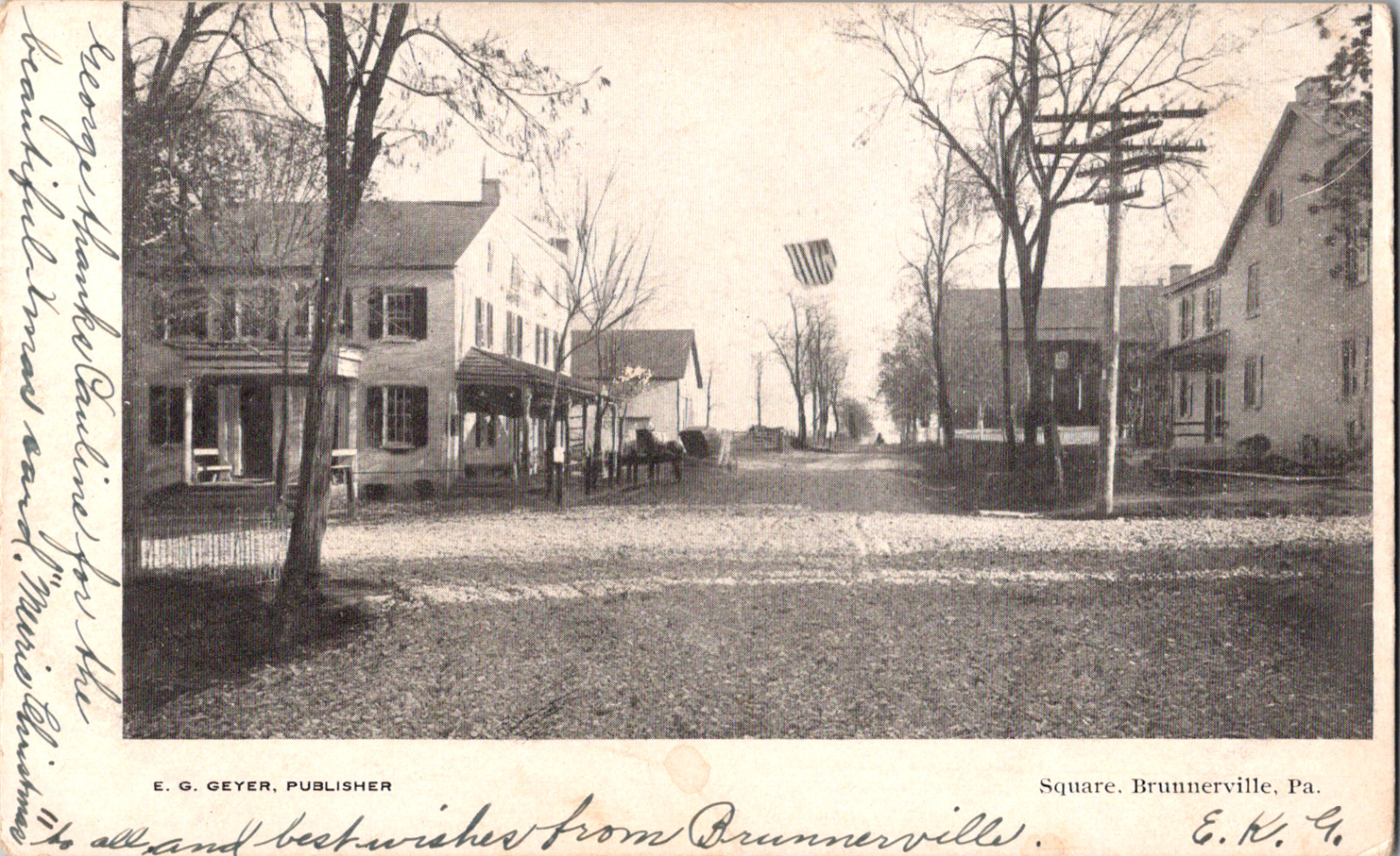 C. 1905 Brunnerville Pennsylvania Postcard Town Square Dirt Road Street View PA
