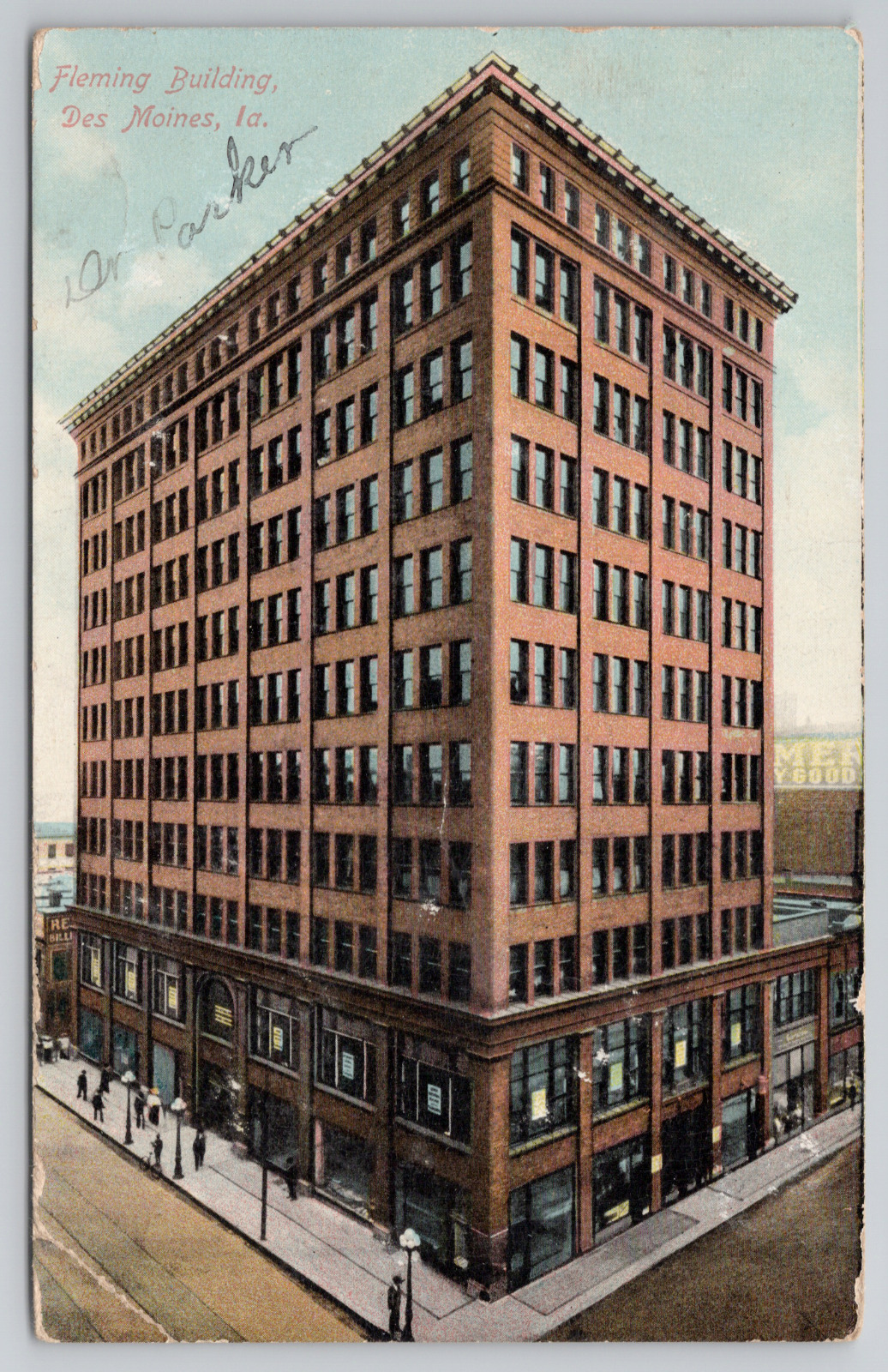 Fleming Building Des Moines Iowa Exterior Street Scene 1910 Postcard - Posted