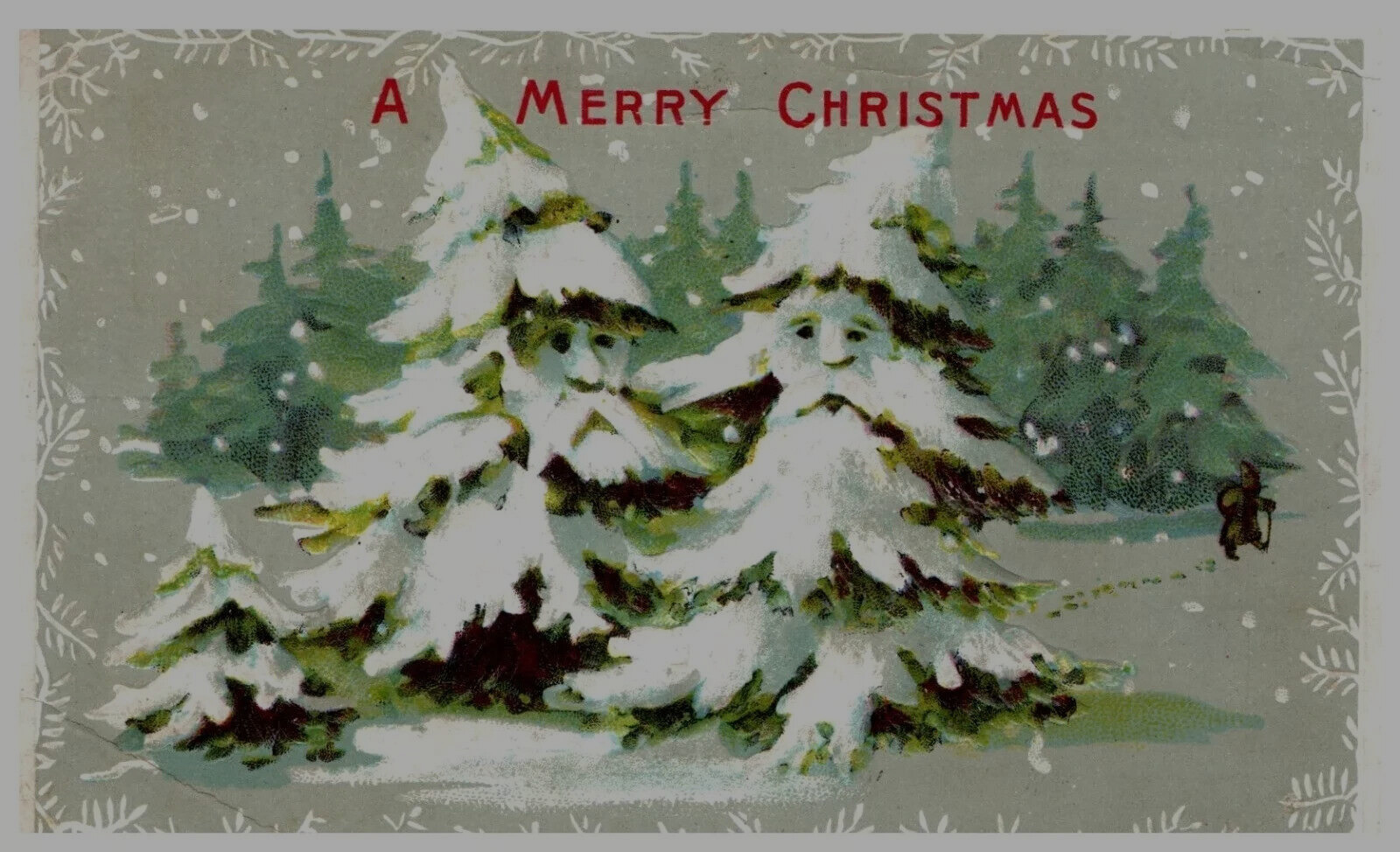Rare ~Anthropomorphic Christmas Trees with Faces ~Antique Fantasy Postcard