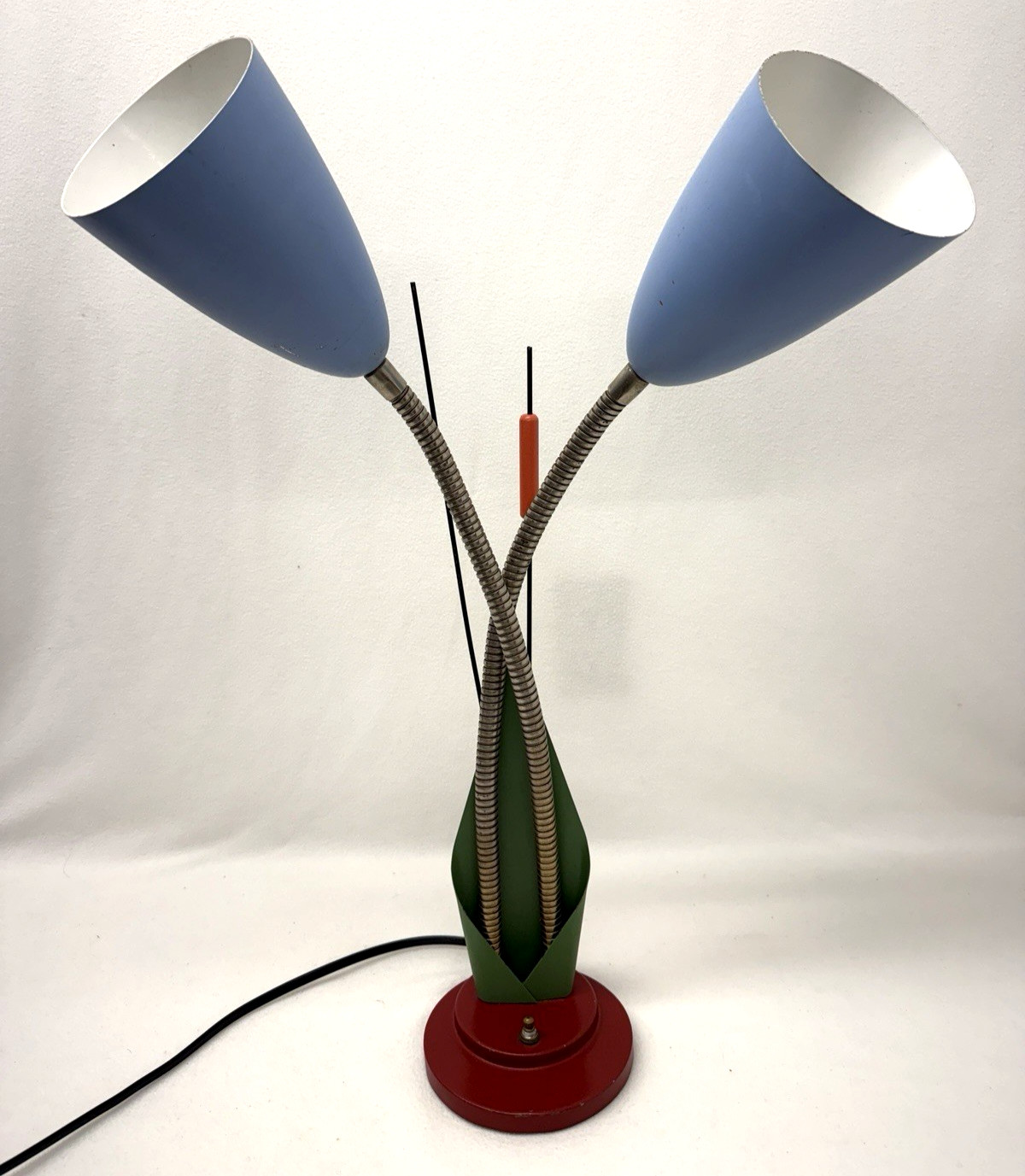 Vintage MCM Cattail Double Gooseneck Desk Lamp Cat Tail
