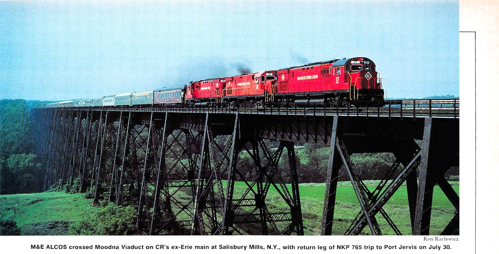 Morristown & Erie ALCOs Moodna Viaduct Salisbury Mills NY Vintage Magazine Image