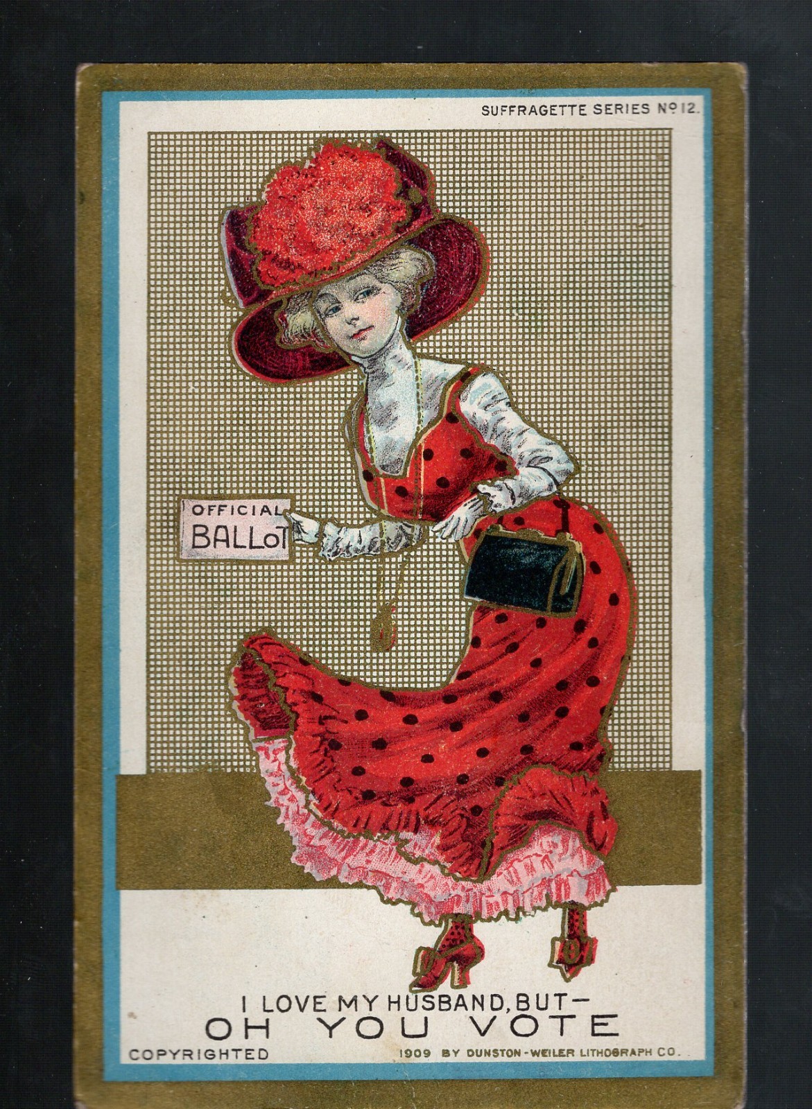 E164 Antique Postcard I love my husband but I must vote Suffrage Ballot E164 Antique Postcard I love my husband but I must vote Suffrage Ballot