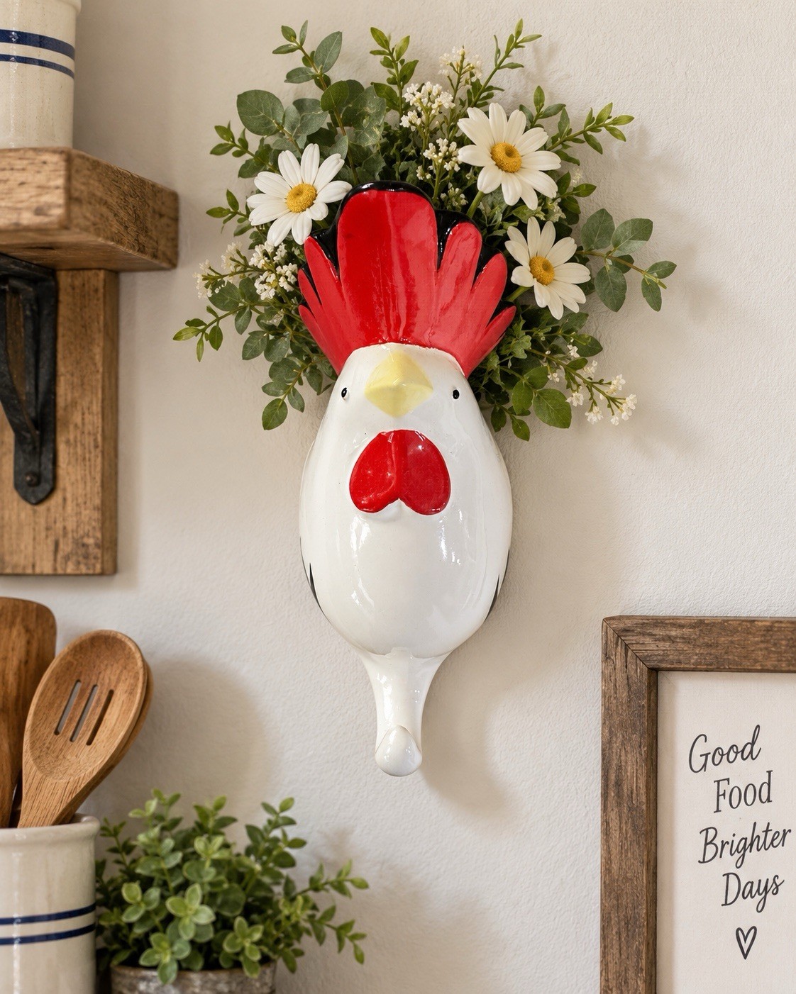 Vintage Fitz & Floyd Ceramic Rooster Wall Pocket Vase Chicken Kitchen Decor 7”