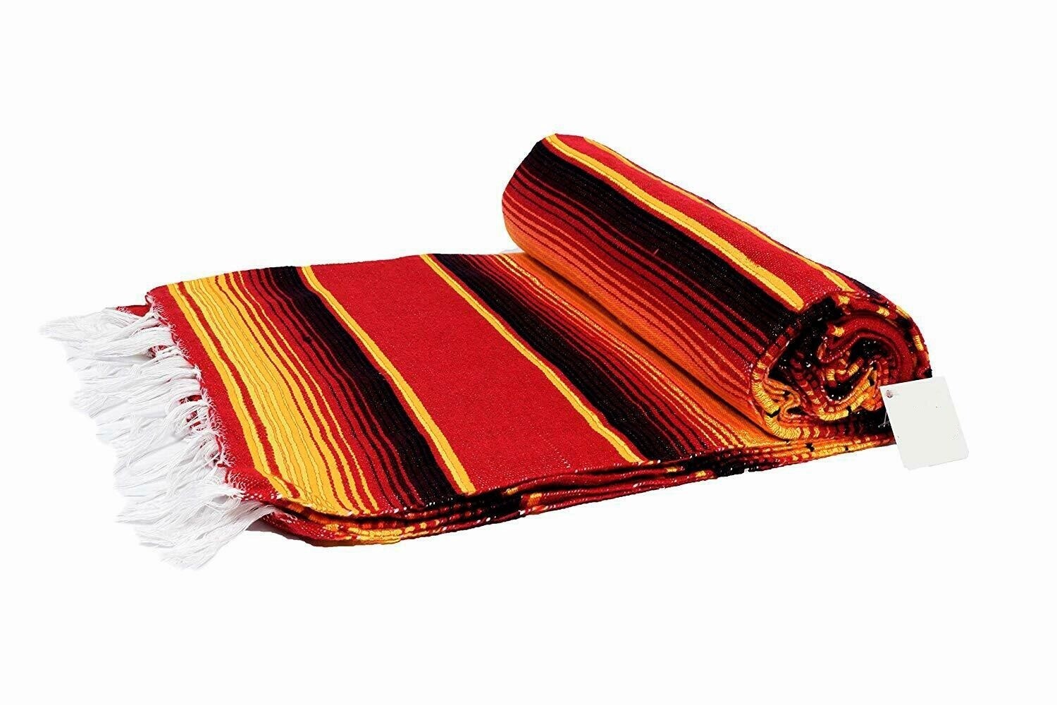Traditional Mexican Blanket Serape Striped Sunset Red Orange Baja Tapestry Boho