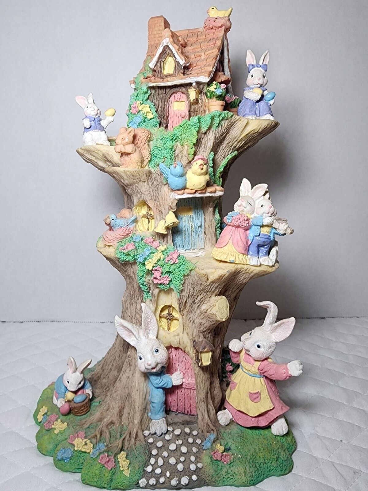 VTG. Easter Jubilee Easter Bunny Tree House Resin Sculpture 11.5” K Mart 