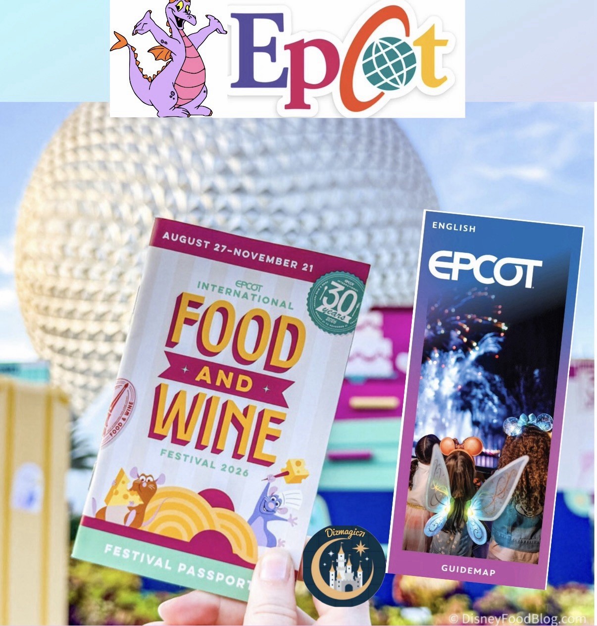 Bundle Food And Wine Festival Passport Booklet + Epcot Map 2026 Disney World
