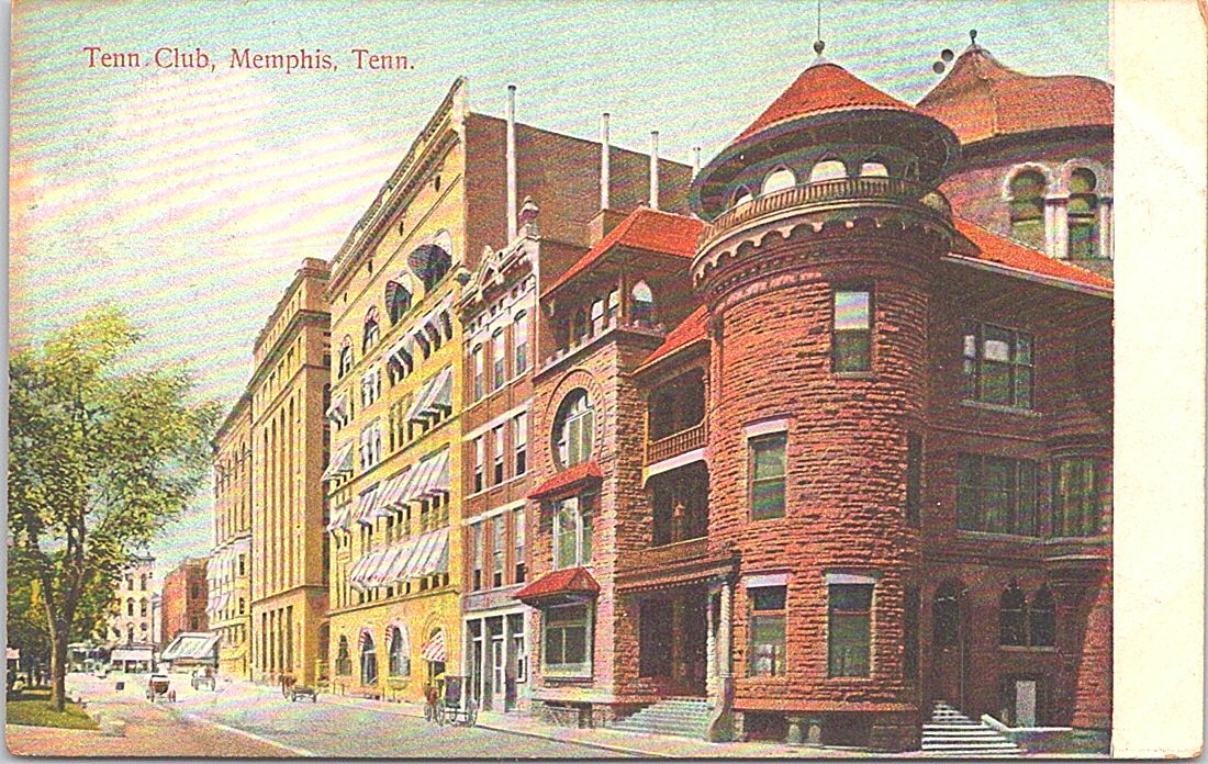 Lithograph Memphis Tennessee Street View of Tenn Club 1907