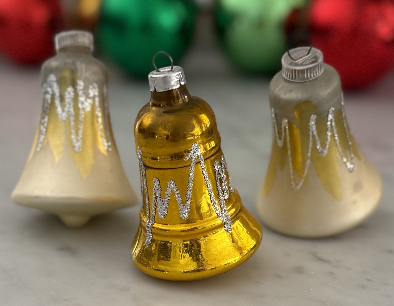 Vintage Christmas West German Glass Bell Ornaments - Set of 3 Vintage Christmas West German Glass Bell Ornaments - Set of 3