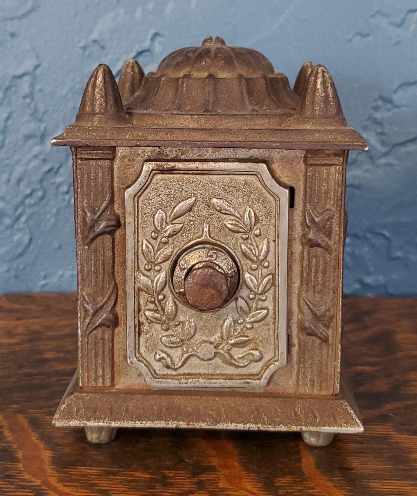 Antique Figural Architectural Cast Iron Safe Still Bank Corner Finial Dome Top Antique Figural Architectural Cast Iron Safe Still Bank Corner Finial Dome Top