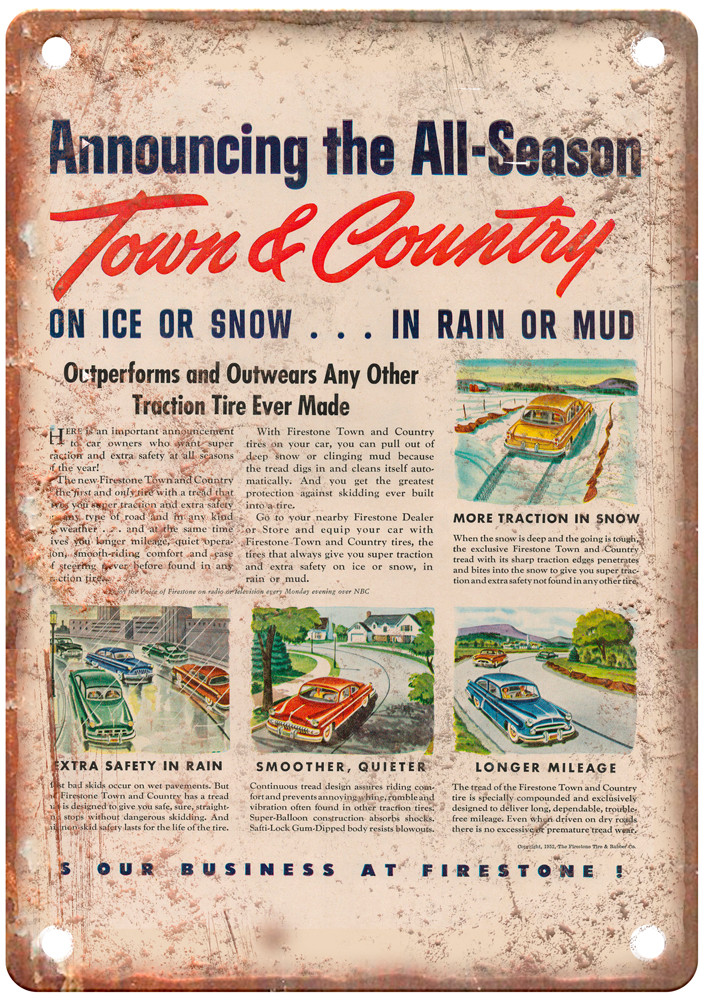 1952 Vintage Firestone Auto Ad Retro Look Reproduction Metal Sign A13177 1952 Vintage Firestone Auto Ad Retro Look Reproduction Metal Sign A13177