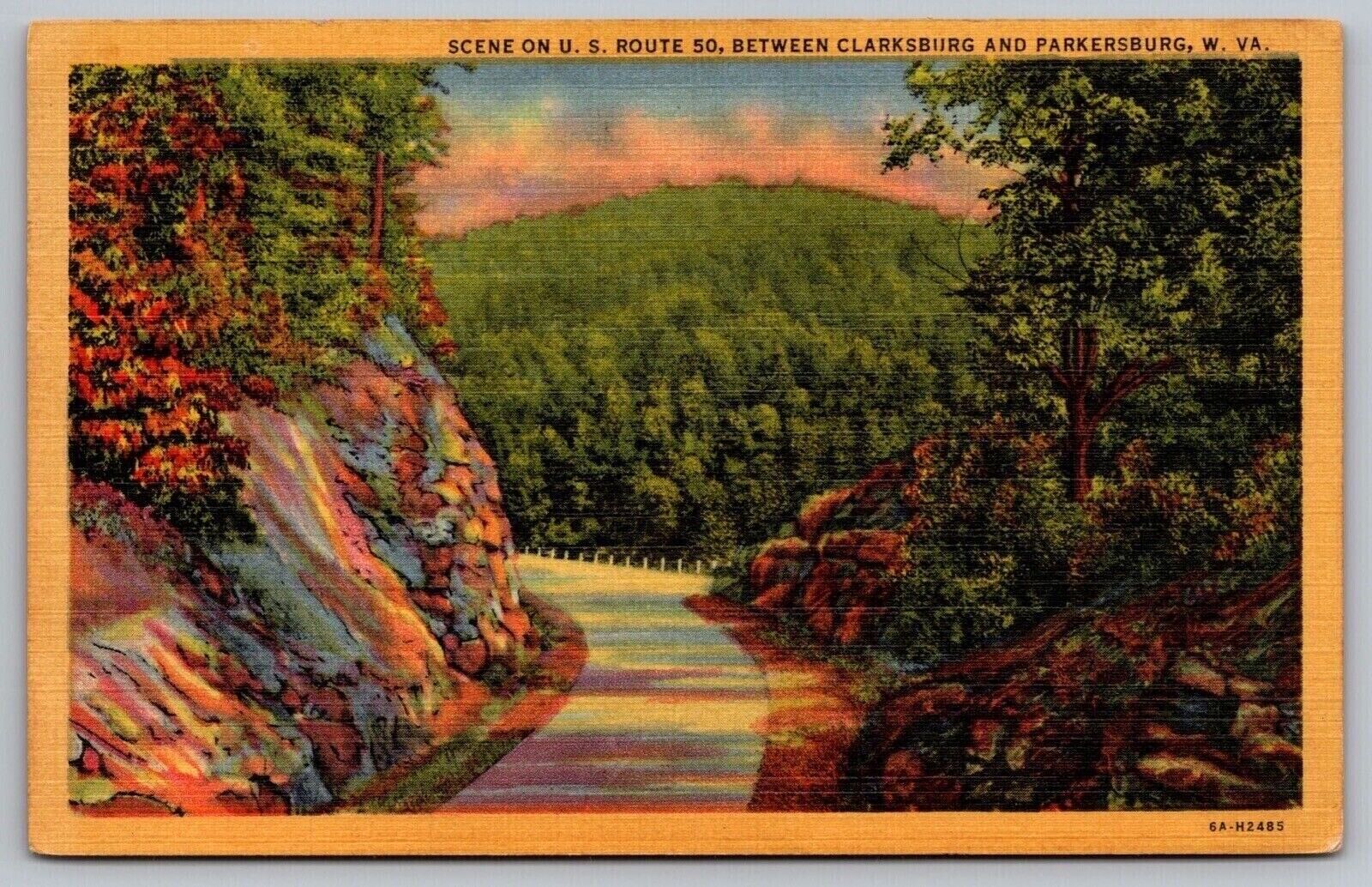 US Route 50 Clarksburg Parkersburg West Virginia Forest Country Road PM Postcard