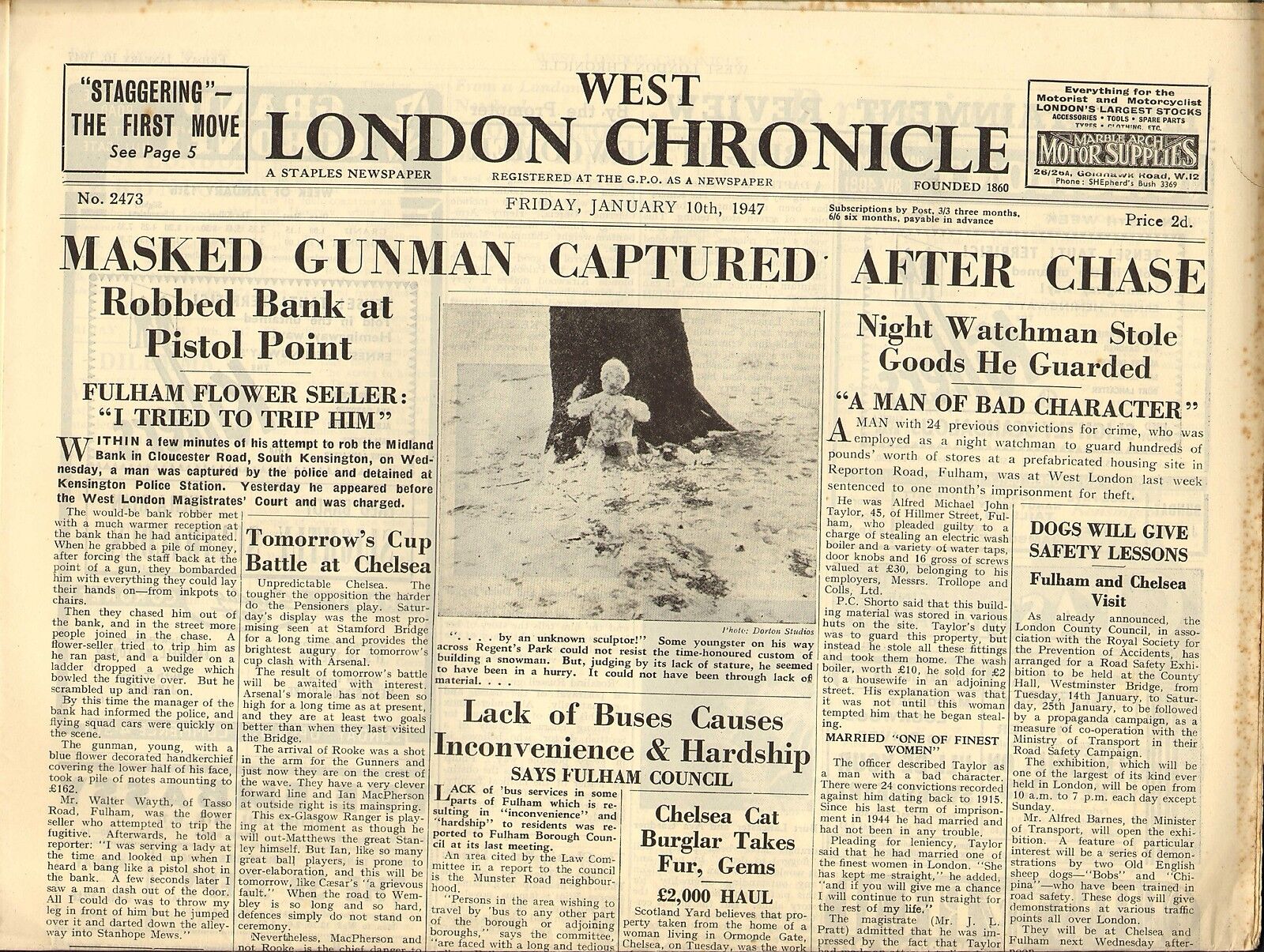 west london chronicle jan 10th 1947 - masked gunman captured 