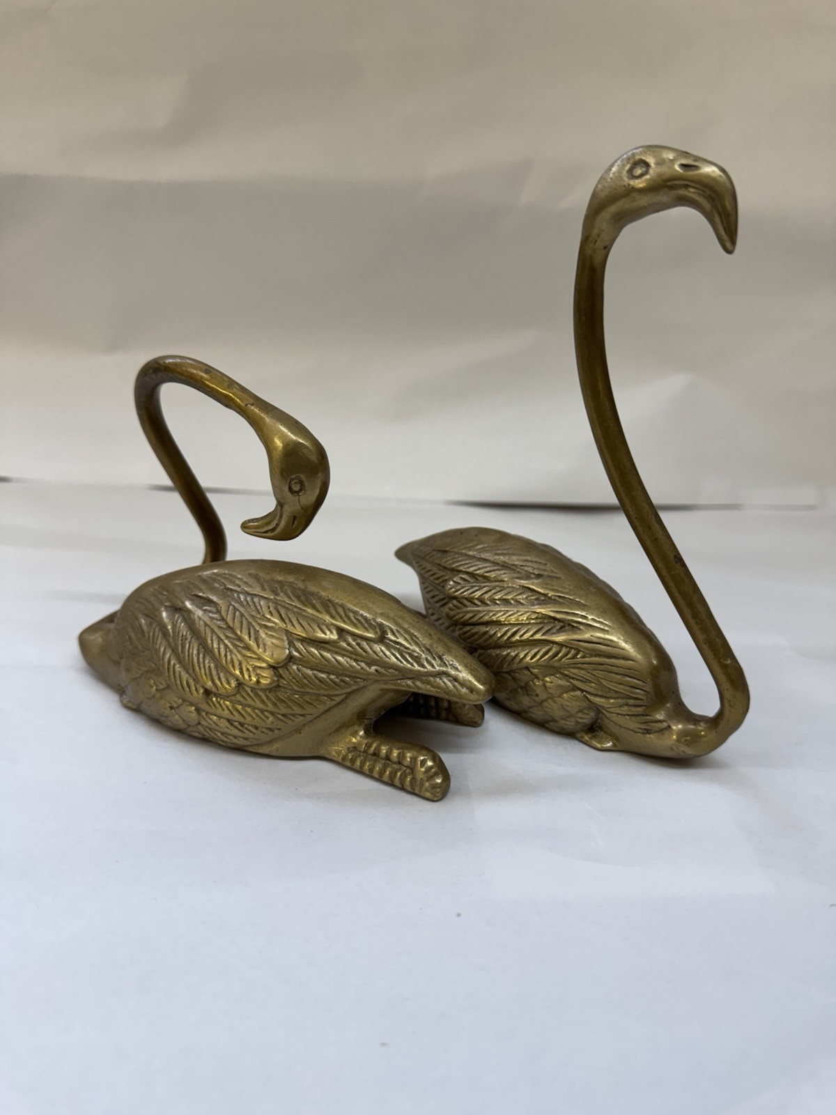 Vintage MCM Pair Of Brass Flamingo Figures Statue Heavy Figurines 1950\'s-60\'s