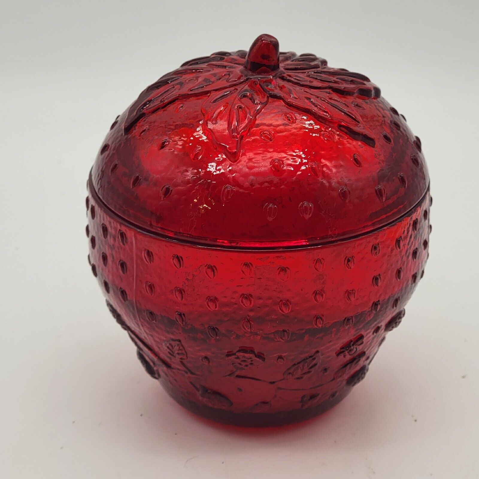 Longaberger Glass Red Strawberry Candy Dish Jam Jar Collectors Club