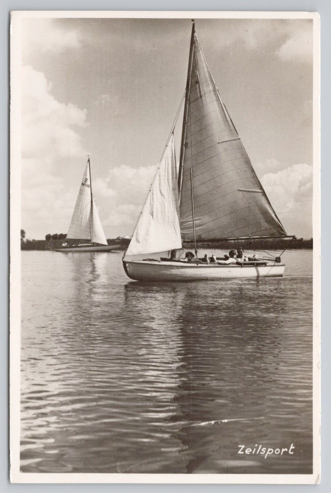 Postcard Zeilsport, Dutch RPPC Two Sailboats Sailing on Lake