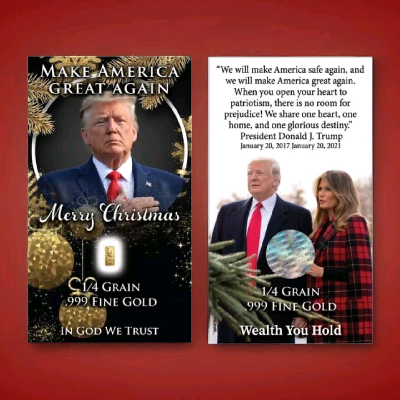 *100 PCS* President Donald Trump CHRISTMAS Pure 24k Gold .999 Fine Bullion Bars